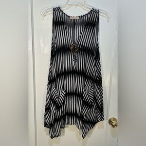 Paradise XL/XXL Black-& White Blouse Sleeveless Vert Stripe Women's Sheer